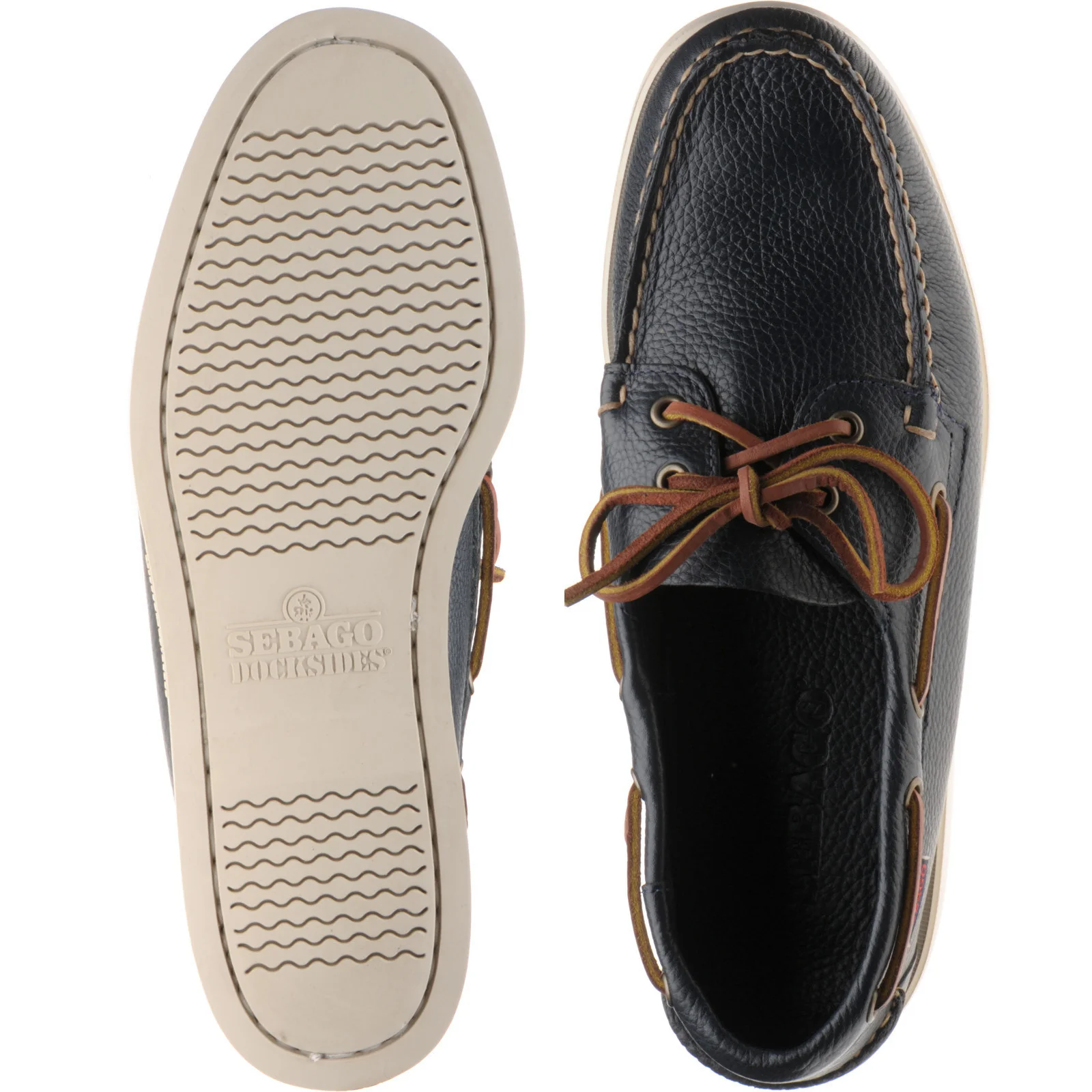Sebago Dockside Portland mens rubber-soled deck shoes in blue navy grain - Image 3