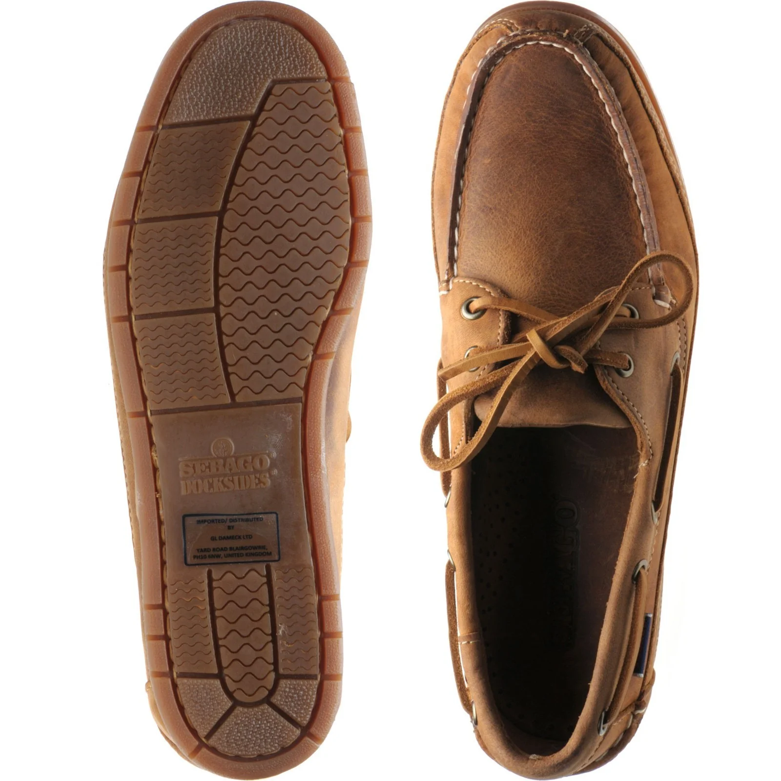 Sebago Schooner Crazy Horse mens deck shoes in brown and tan - Image 3