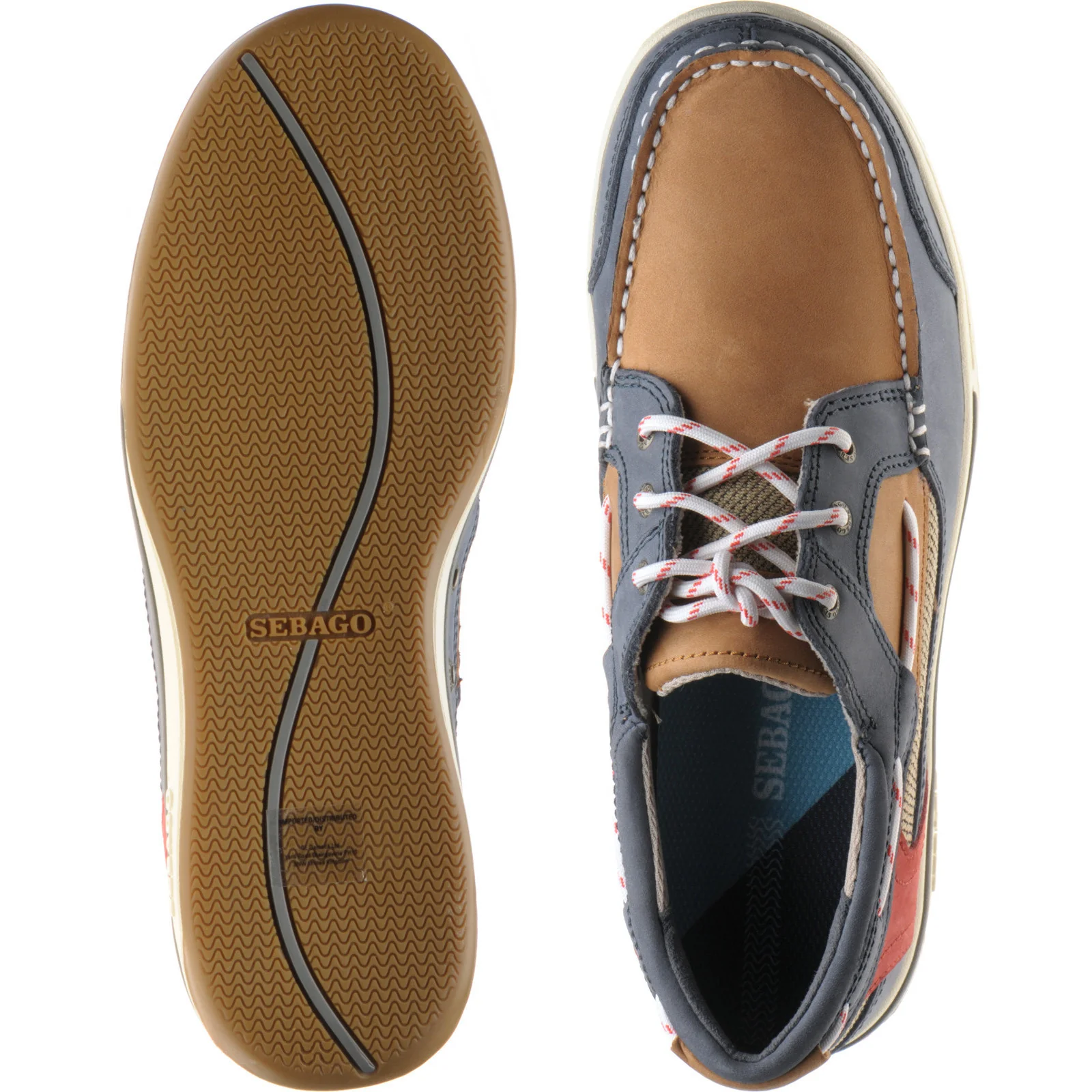 Sebago Triton Three Eye mens rubber-soled deck shoes in blue navy cognac red - Image 3