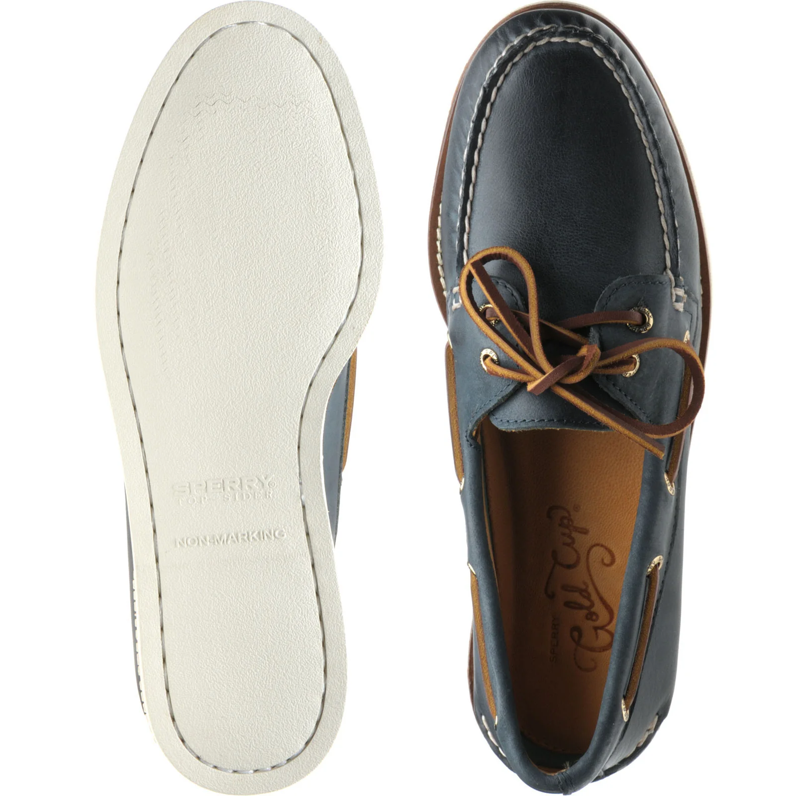 Sperry AO Gold mens rubber-soled Derby shoes in navy - Image 3