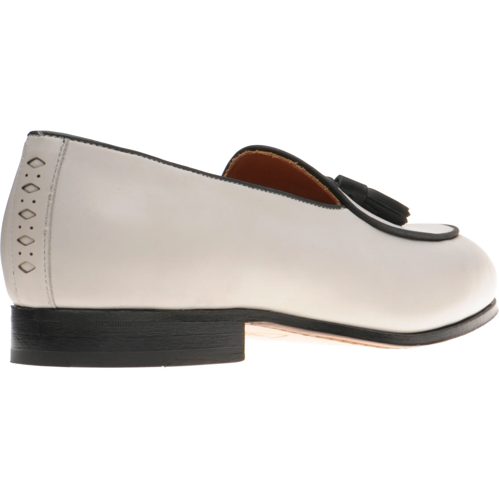 Wildsmith Model 88 mens tasselled loafers in off white and black calf - Image 4